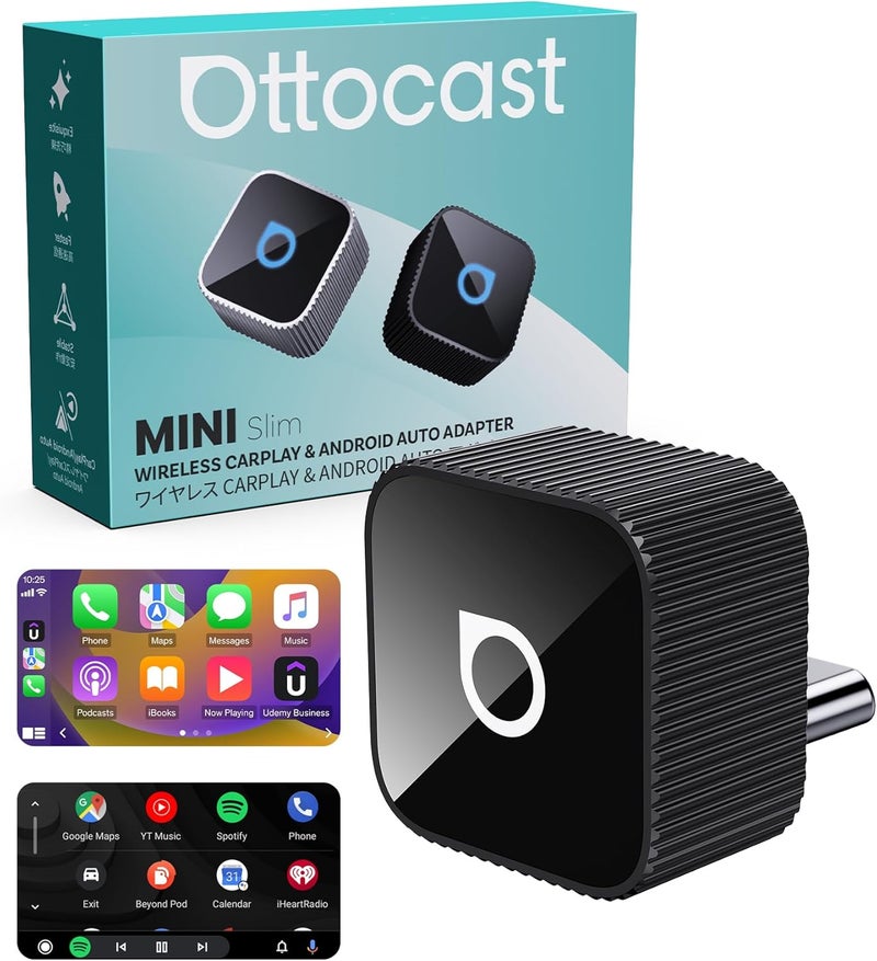 Ottocast Mini Cube 3.0 USB C Wireless CarPlay & Android Auto Adapter 2026– Plug & Play, Fast Auto-Reconnect (Black) - Image 1